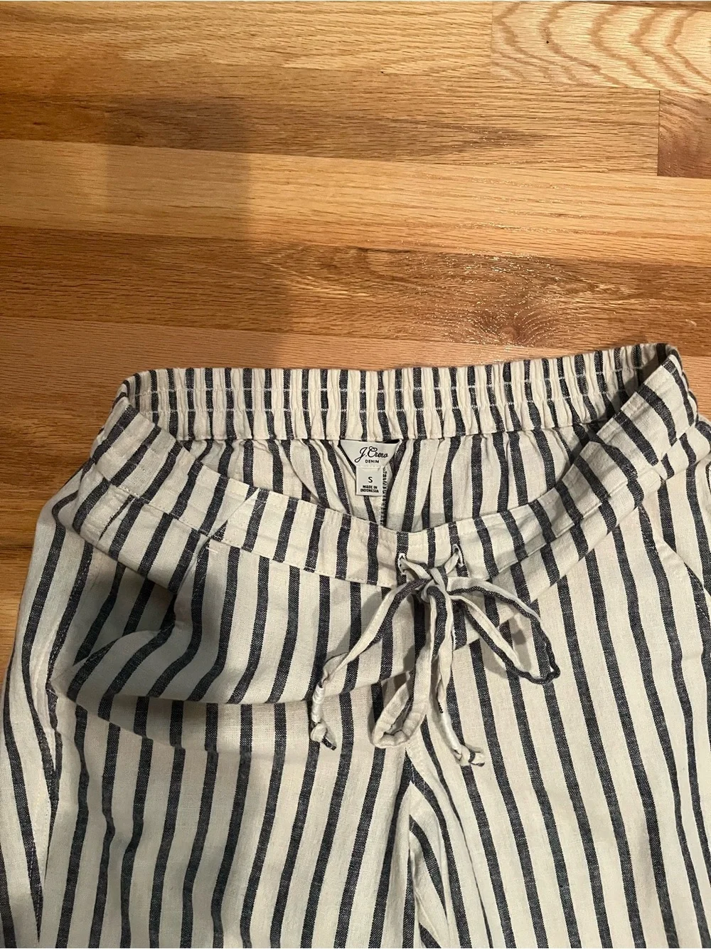 J. Crew Black & White Striped Straight-Leg Drawstring Pants